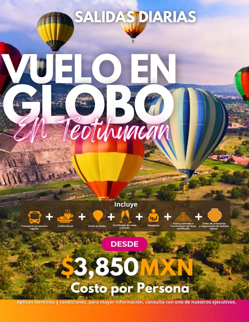 Vuelo en globo en Teotihuacán